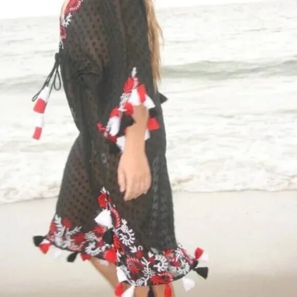 NWT MISA Los Angeles Daleo Boho Embroidered Tasseled Tunic Dress S MSRP $325 - Picture 3 of 7